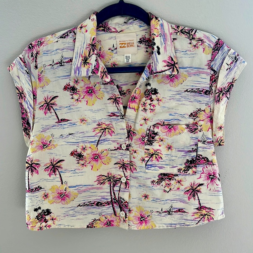Billabong Tropical Print Button Down Crop Top